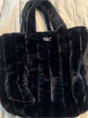 Victoria's Secret Plush Black Faux Fur Tote